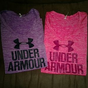 Two Under Armour Heat Gear athletic tops